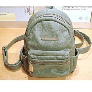 Steve Madden Mini Backpack Green Bag Purse Faux Leather Handbag Logo Gold 10x10"